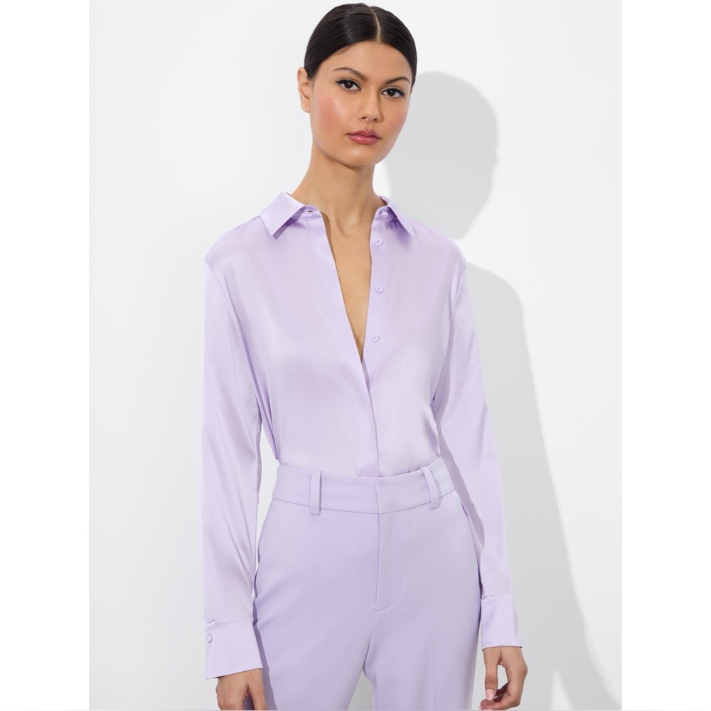 NWT Alice + Olivia Brady Lilac Silk Blouse XS